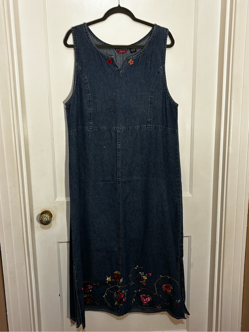 Roxy Dark Blue Denim Midi Dress with Floral Embroidery